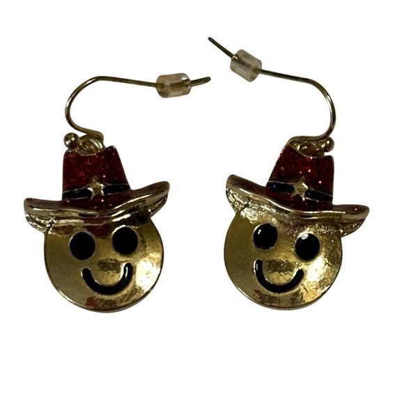 Faded Glory Gold Smiley Cowboy Emoji Necklace Earring Fashion Jewelry Set - Picture 4 of 10